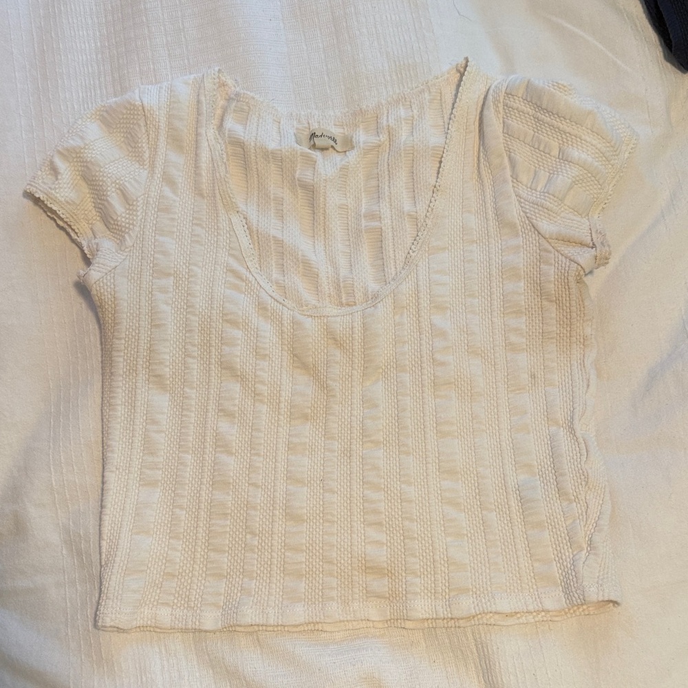 Madewell Cream Textured Short Sleeve Top